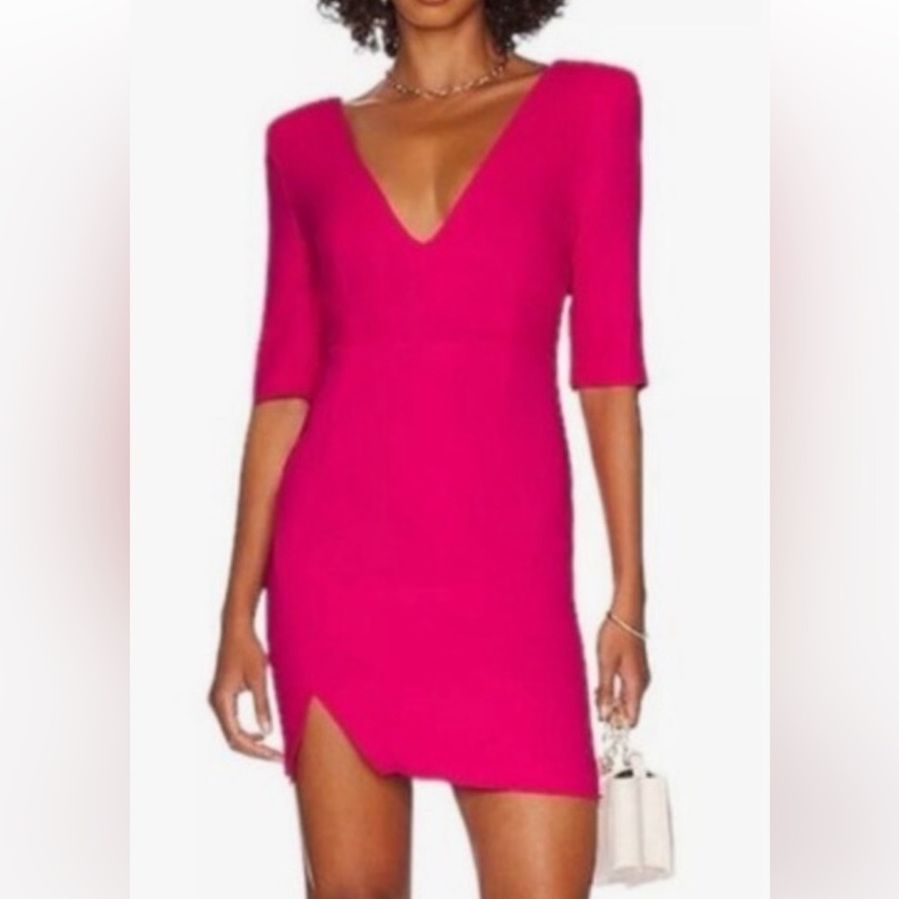 LITA BY CIARA PINK MINI DRESS DEEP V- NECK FORMAL WEDDING PARTY 3/4 SLEEVES SZ M